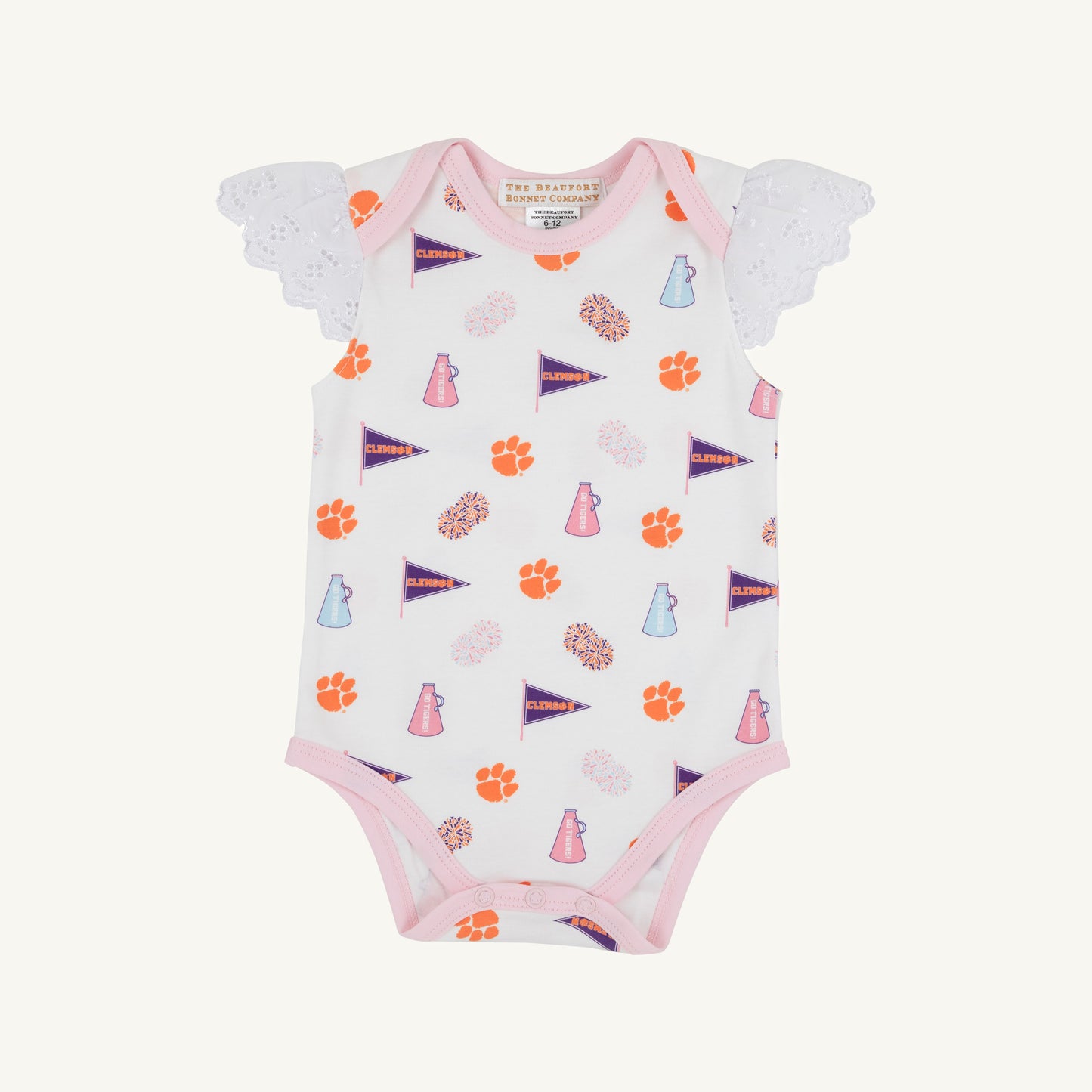 Beaufort Bonnet Clemson Wendy Onesie - Tiger Triumph & Palm Beach Pink