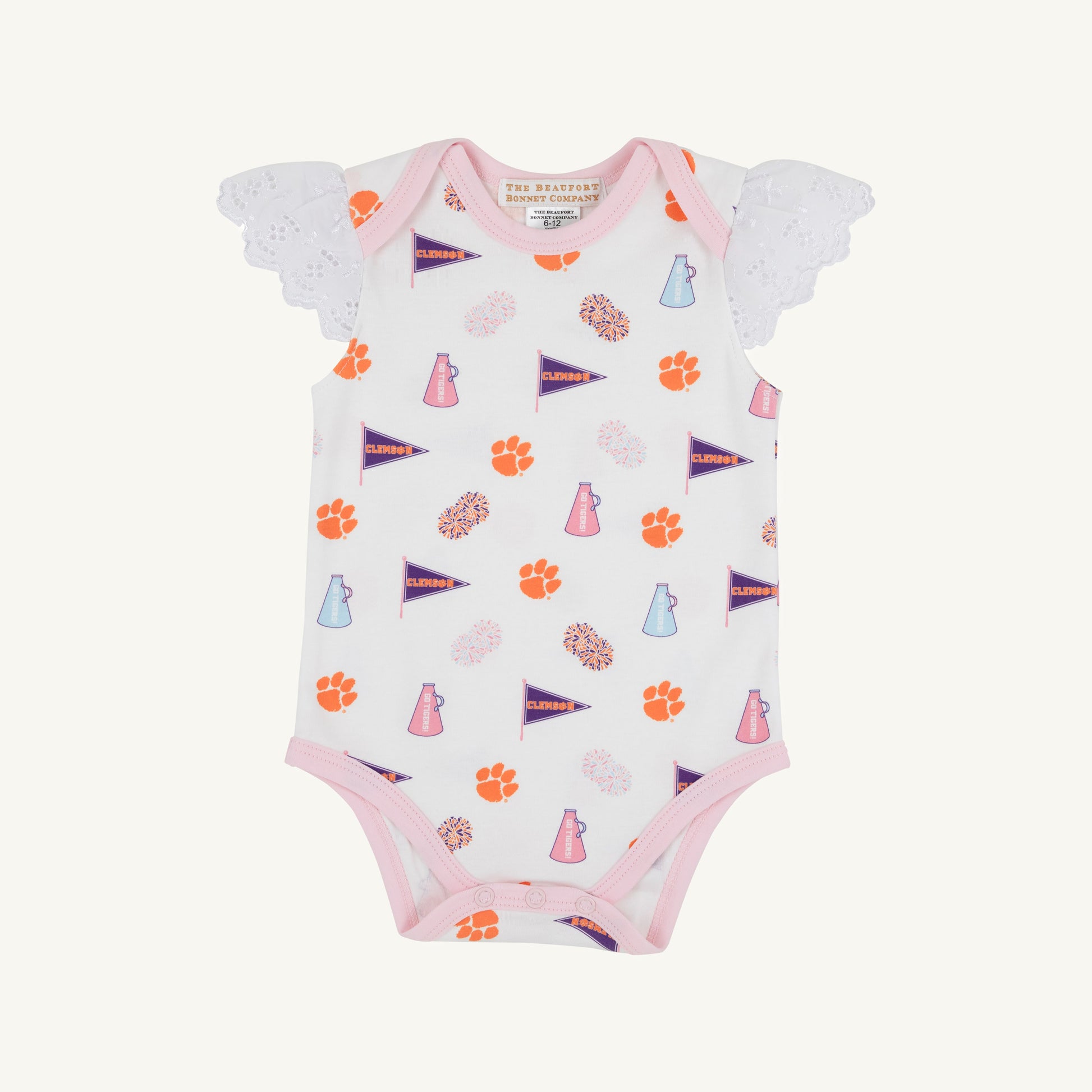 Beaufort Bonnet Clemson Wendy Onesie - Tiger Triumph & Palm Beach Pink