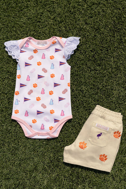 Beaufort Bonnet Clemson Wendy Onesie - Tiger Triumph & Palm Beach Pink