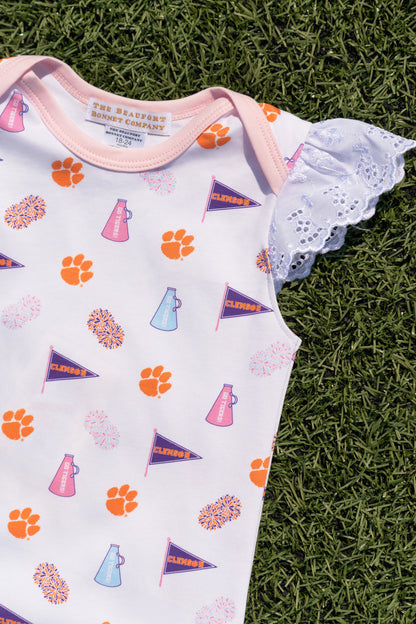 Beaufort Bonnet Clemson Wendy Onesie - Tiger Triumph & Palm Beach Pink