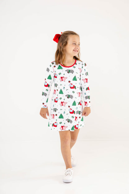 Beaufort Bonnet Long Sleeve Penny's Play Dress - I Want a Hippopotamus & Red