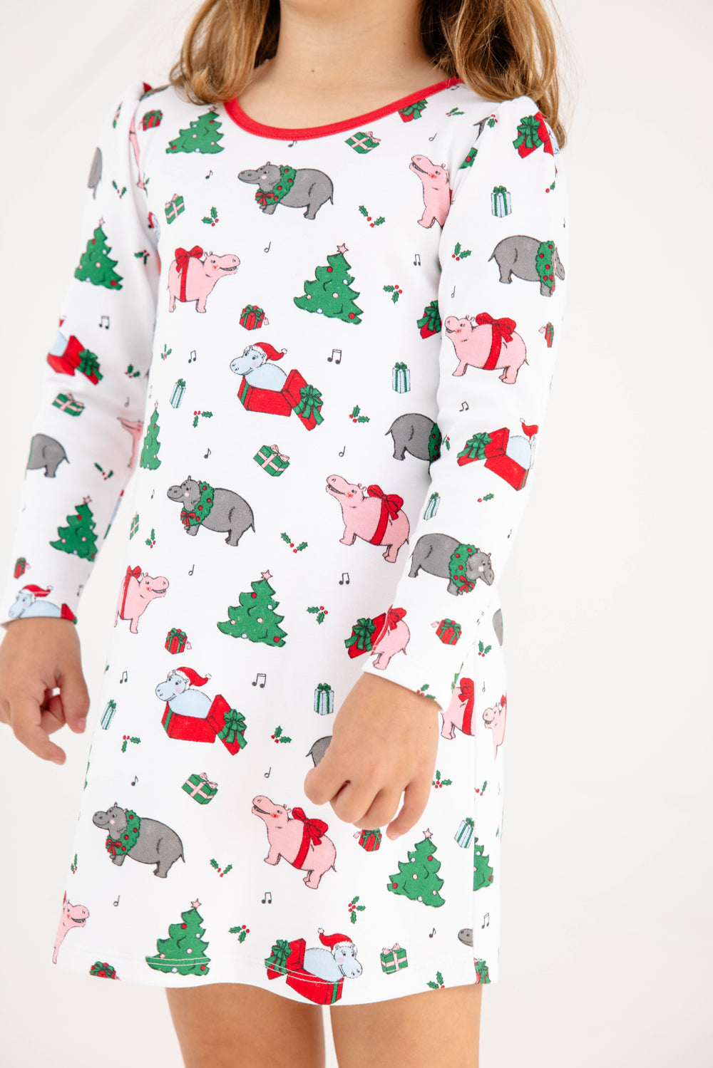 Beaufort Bonnet Long Sleeve Penny's Play Dress - I Want a Hippopotamus & Red