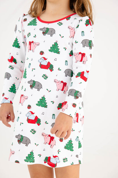 Beaufort Bonnet Long Sleeve Penny's Play Dress - I Want a Hippopotamus & Red