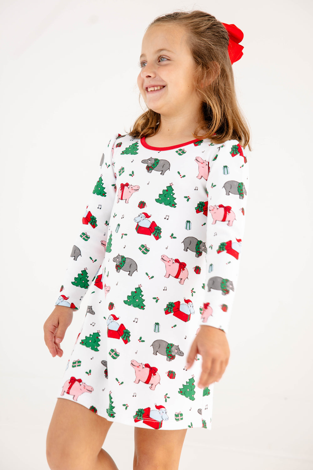 Beaufort Bonnet Long Sleeve Penny's Play Dress - I Want a Hippopotamus & Red