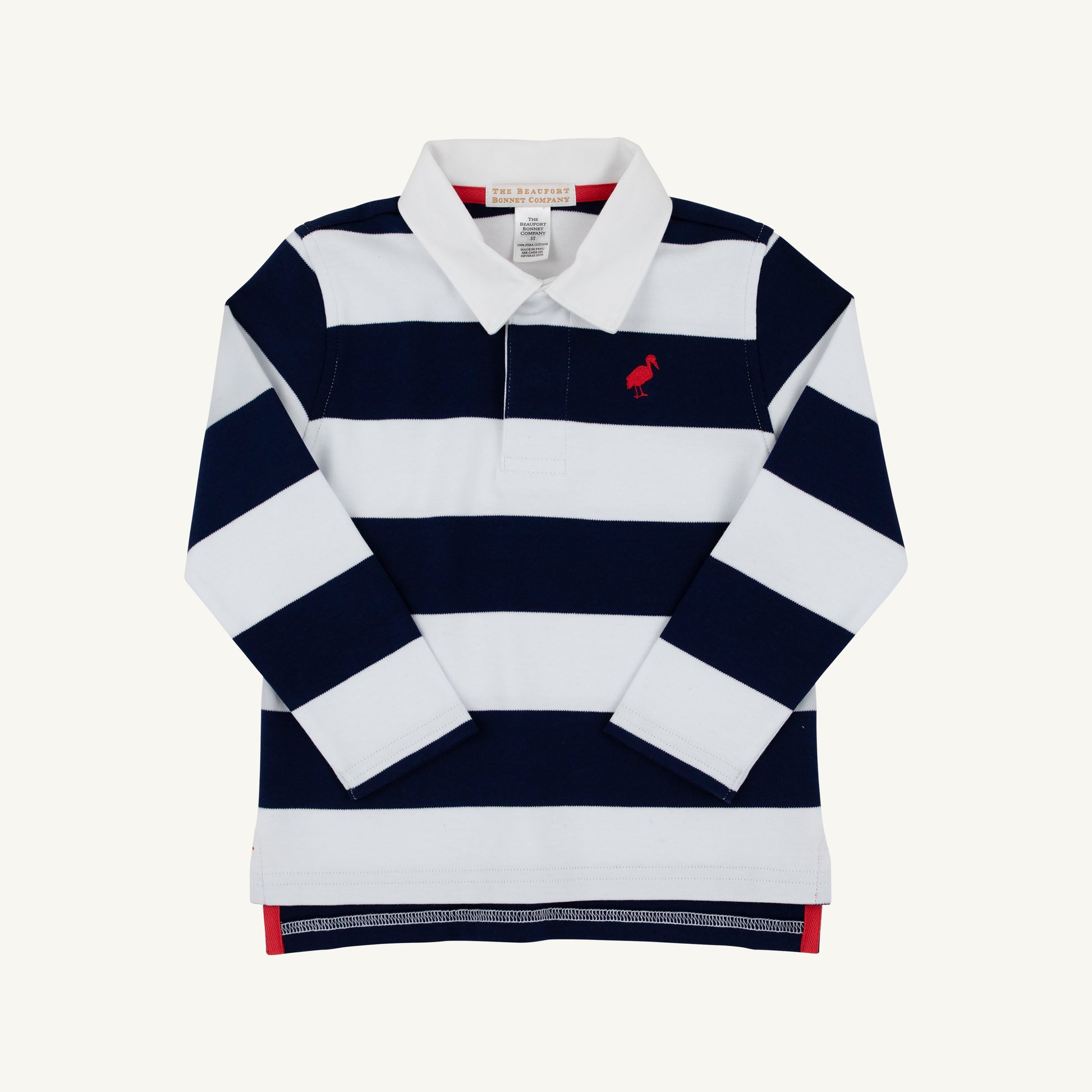 Beaufort Bonnet Rollin's Rugby Shirt - Nantucket Navy Stripe with Red Stork