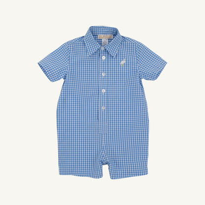 Beaufort Bonnet Sir Proper's Romper - Sunrise Blvd. Blue Mini Gingham