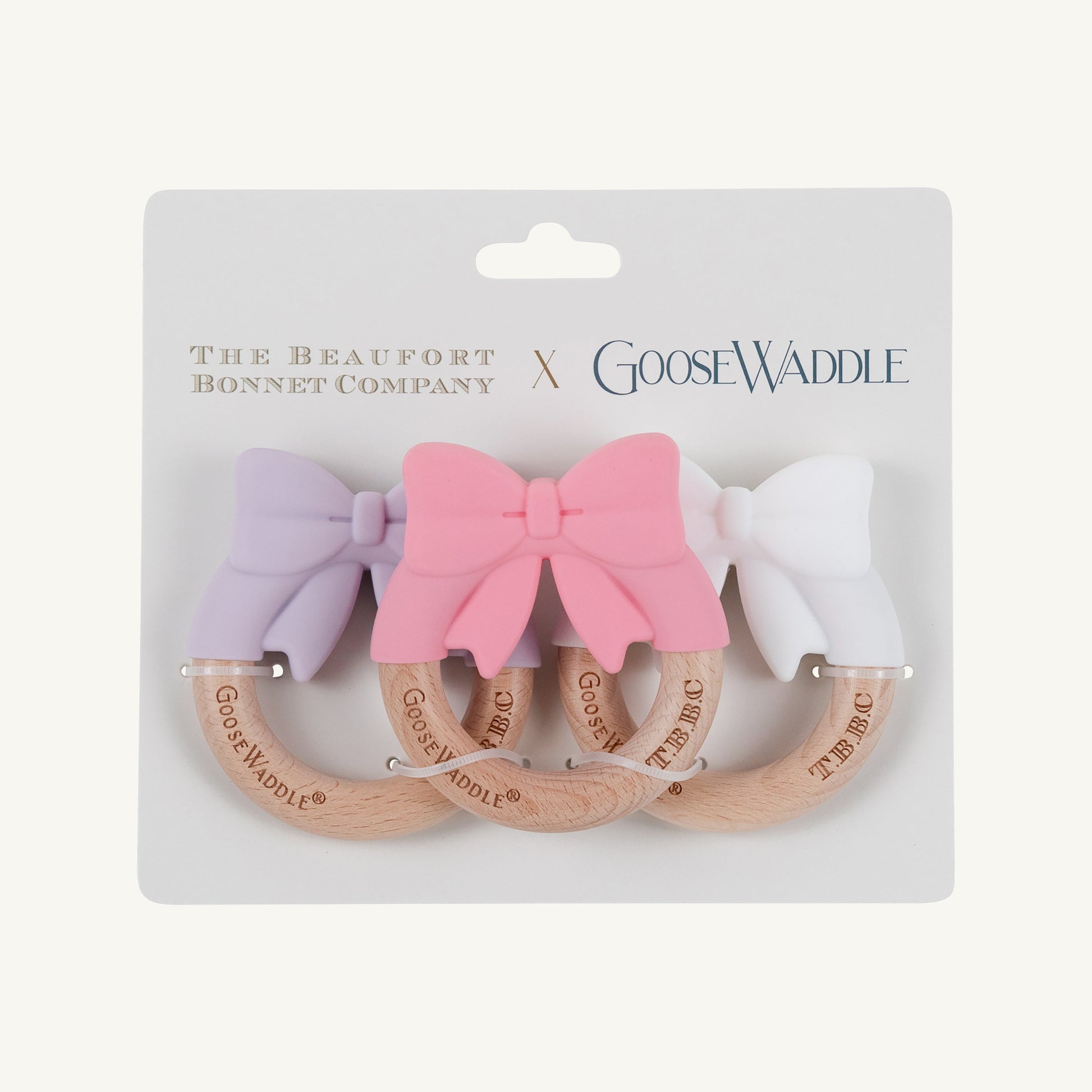 Beaufort Bonnet Bow Wooden & Silicone Teether (3-Pack) - Lauderdale Lavender