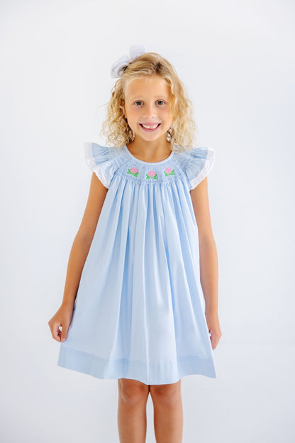 Beaufort Bonnet Angel Sleeve Sandy Smocked Dress - Buckhead Blue