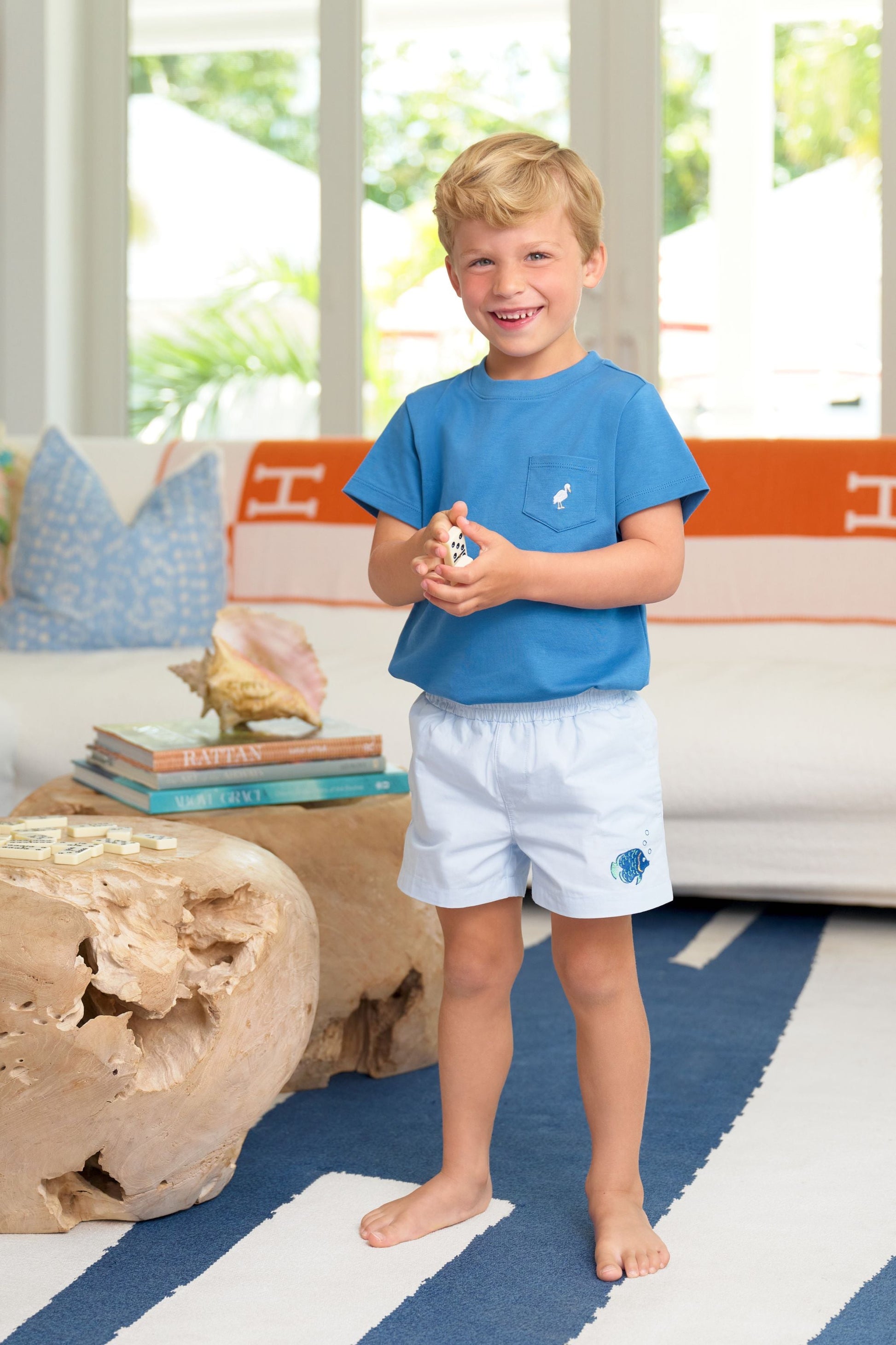 Beaufort Bonnet Sheffield Shorts - Buckhead Blue & Fish Applique