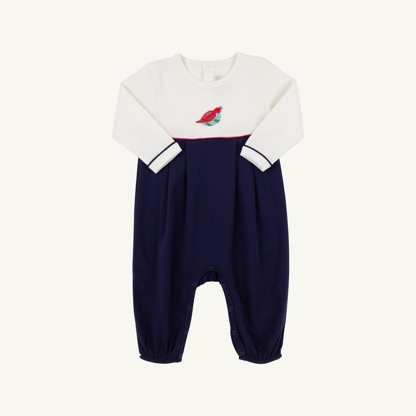 Beaufort Bonnet Long Sleeve Bradford Romper - Palmetto Pearl, Nantucket Navy