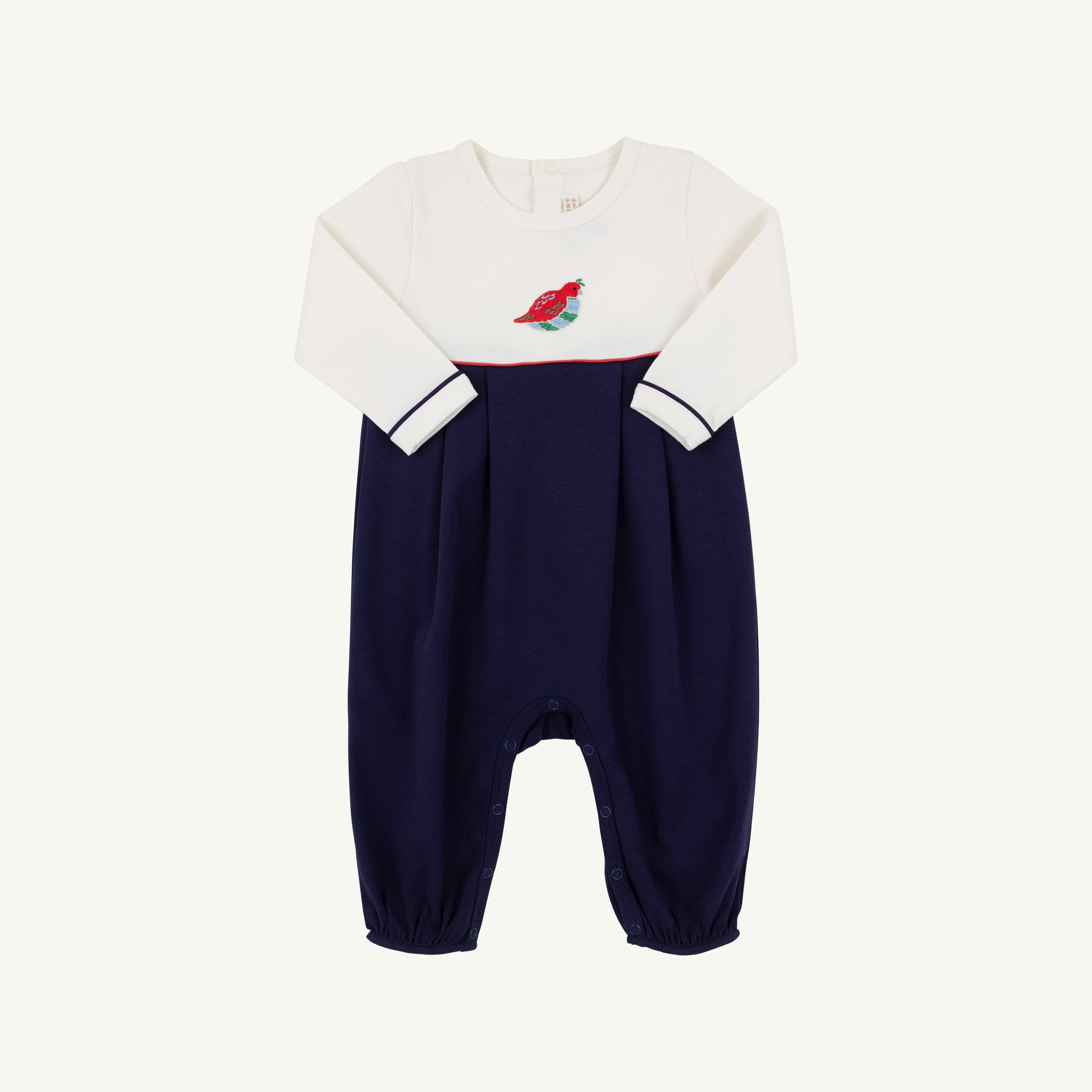 Beaufort Bonnet Long Sleeve Bradford Romper - Palmetto Pearl, Nantucket Navy