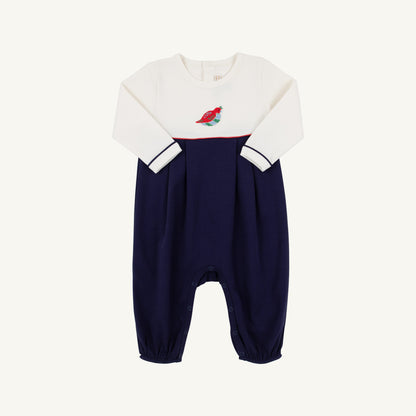 Beaufort Bonnet Long Sleeve Bradford Romper - Palmetto Pearl, Nantucket Navy