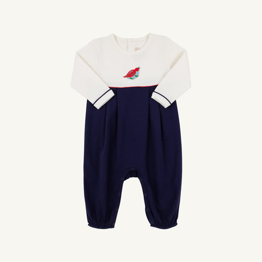 Beaufort Bonnet Long Sleeve Bradford Romper - Palmetto Pearl, Nantucket Navy