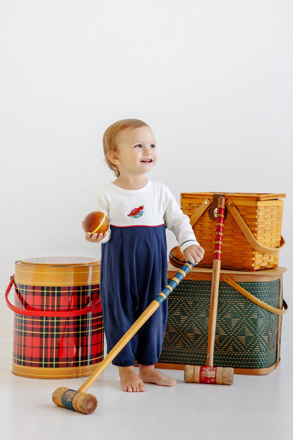 Beaufort Bonnet Long Sleeve Bradford Romper - Palmetto Pearl, Nantucket Navy