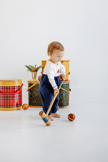 Beaufort Bonnet Long Sleeve Bradford Romper - Palmetto Pearl, Nantucket Navy