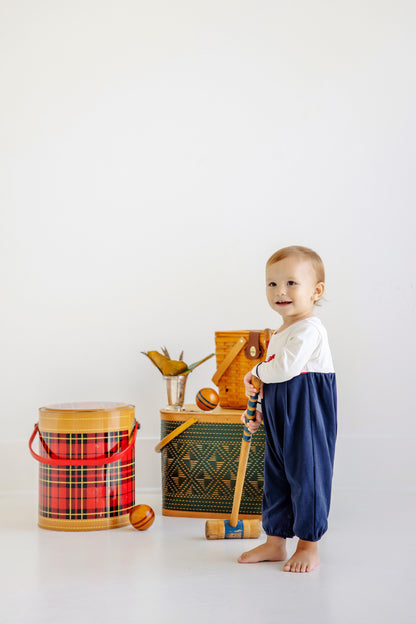 Beaufort Bonnet Long Sleeve Bradford Romper - Palmetto Pearl, Nantucket Navy