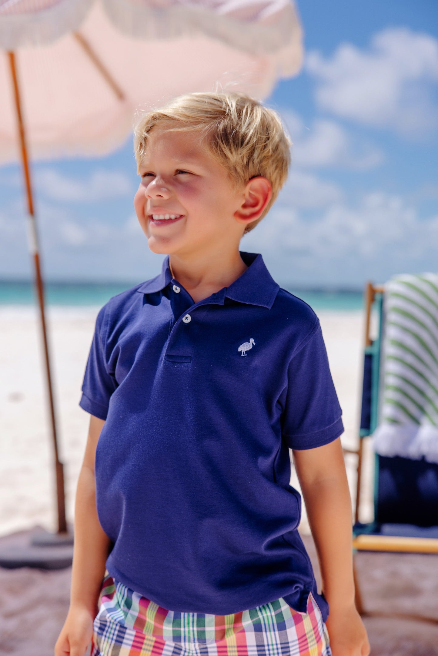 Beaufort Bonnet Prim & Proper Polo & Onesie - Nantucket Navy with Worth Avenue White S