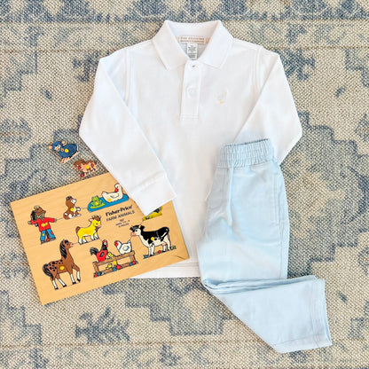 Beaufort Bonnet Long Sleeve Prim & Proper Polo & Onesie - Worth Avenue White