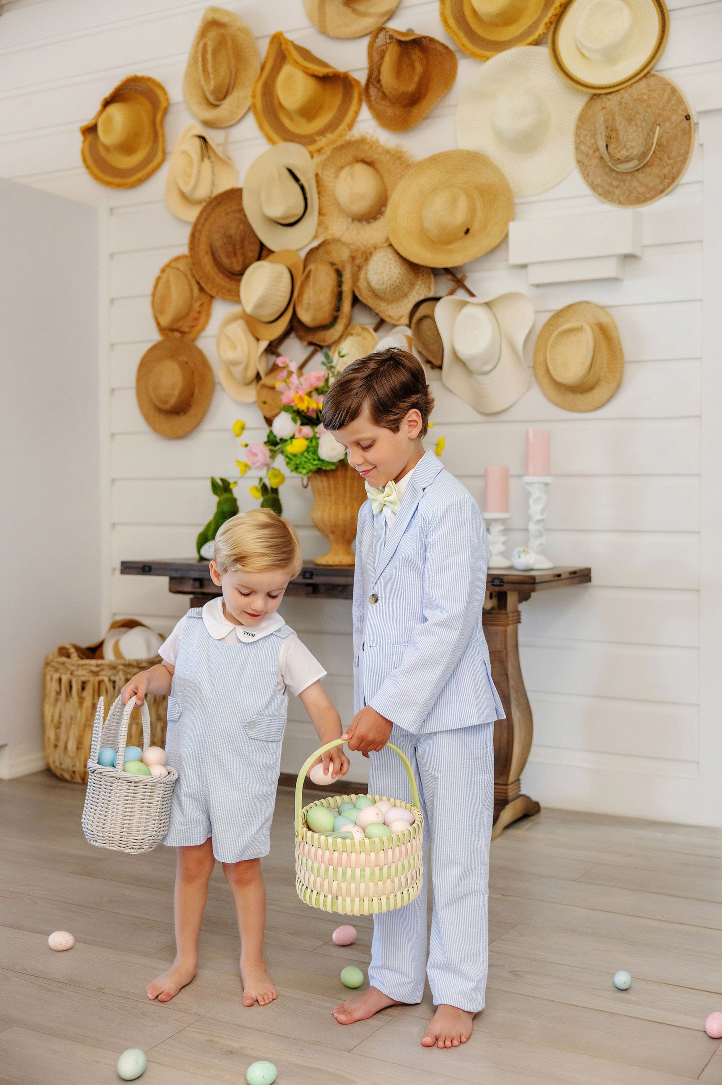 Beaufort Bonnet Prep School Pants - Breakers Blue Seersucker with Breakers Blue Stork