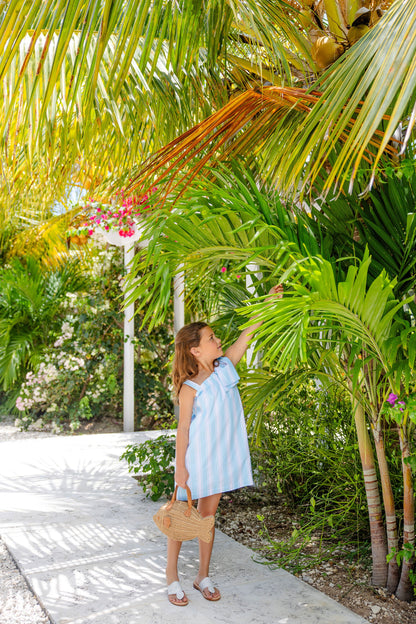 Beaufort Bonnet Maebelle Bow Dress - Belhaven Blue Ticking Stripe