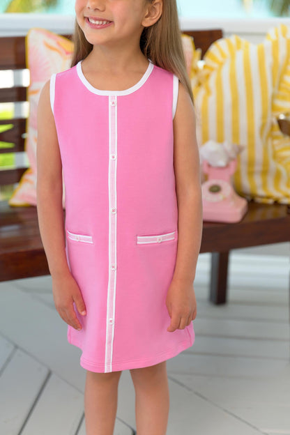 Beaufort Bonnet Annie Apron Dress - Winter Park Pink & Worth Avenue White