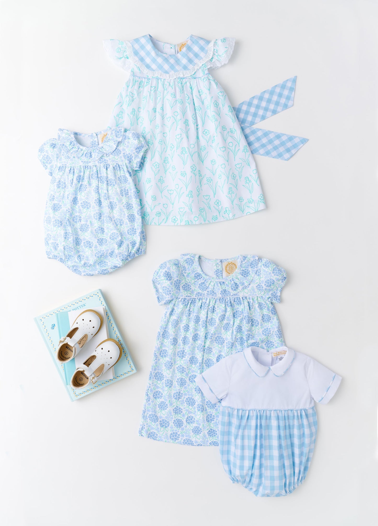 Beaufort Bonnet Franny Frock - Franklin Flowers & Barrington Blue Check