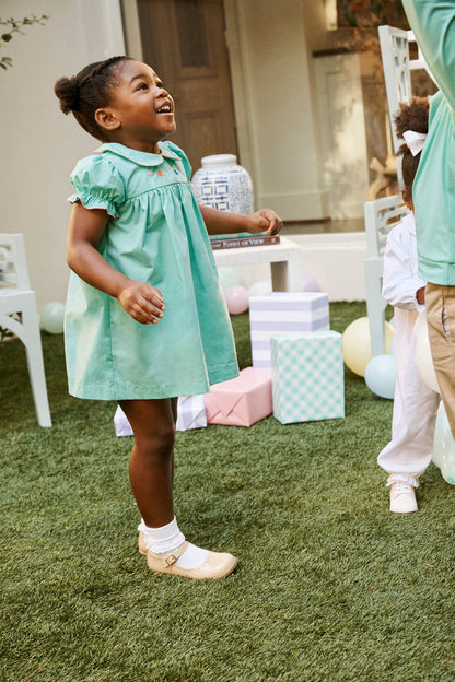 Beaufort Bonnet Holly Day Dress - Turks Teal & Flower Embroidery