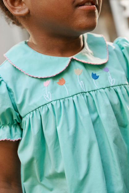 Beaufort Bonnet Holly Day Dress - Turks Teal & Flower Embroidery