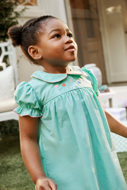Beaufort Bonnet Holly Day Dress - Turks Teal & Flower Embroidery