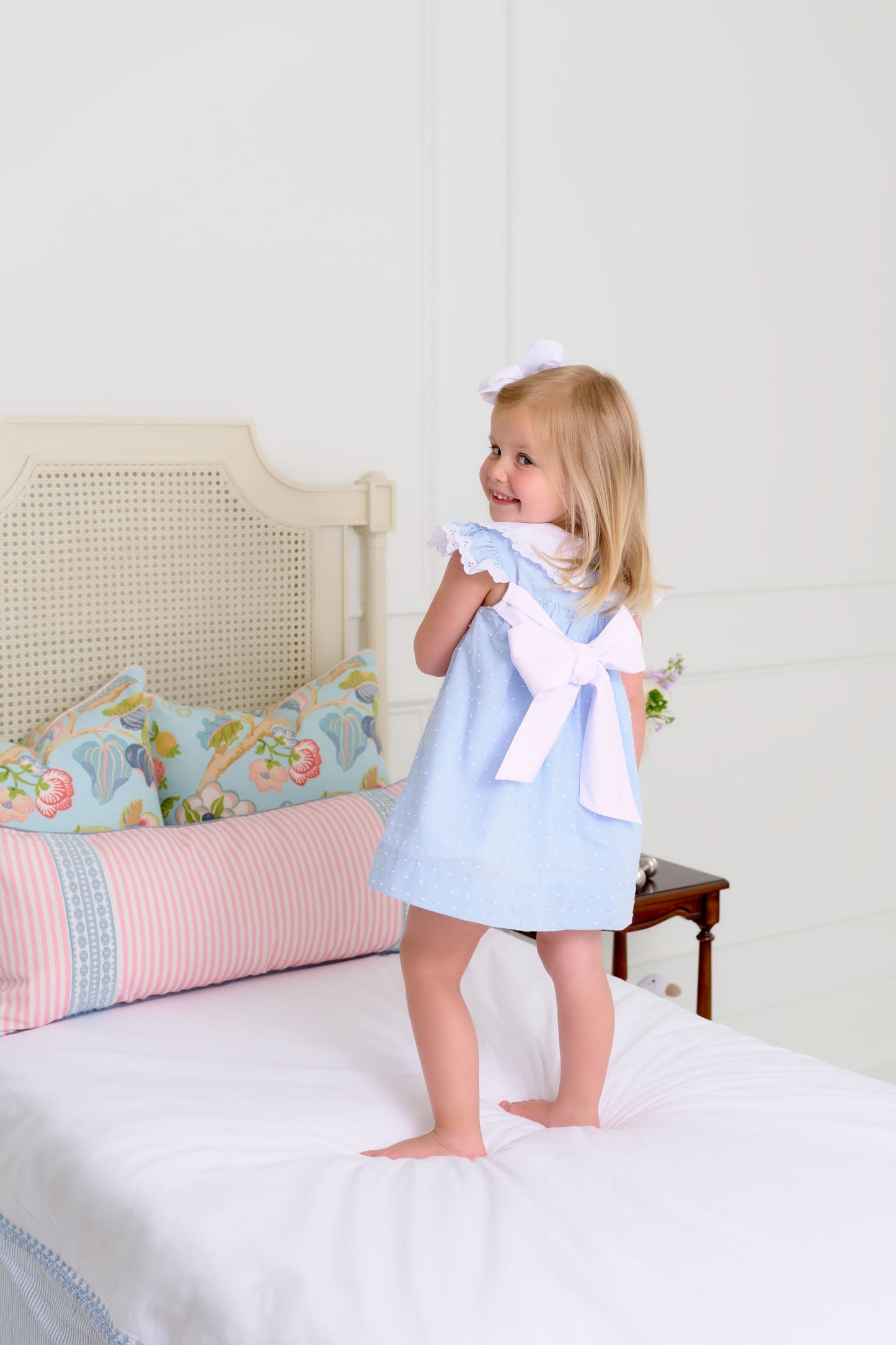 Beaufort Bonnet Franny Frock - Sarasota Sky Dallas Dot & Worth Avenue White